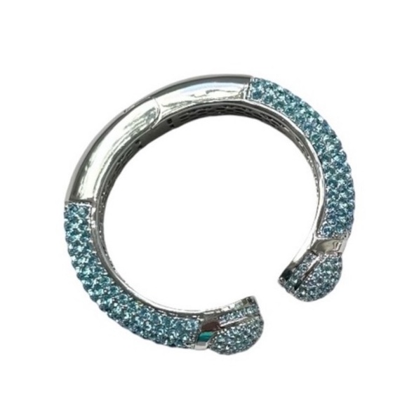 Joan Boyce Aqua Blue Pave Crystal “Kissable" Silver Cuff Bracelet - Picture 5 of 8